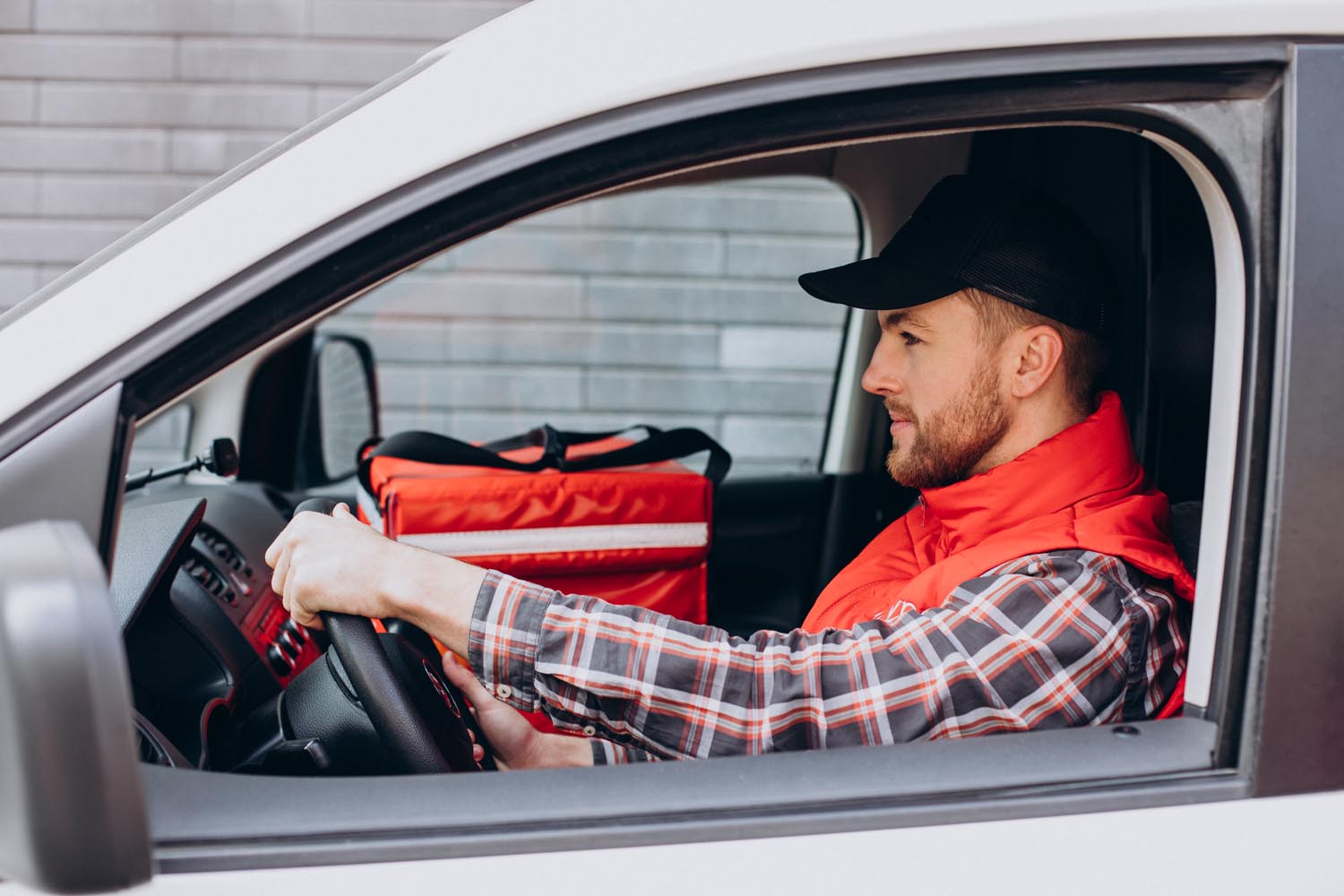 Food delivery man driving food box